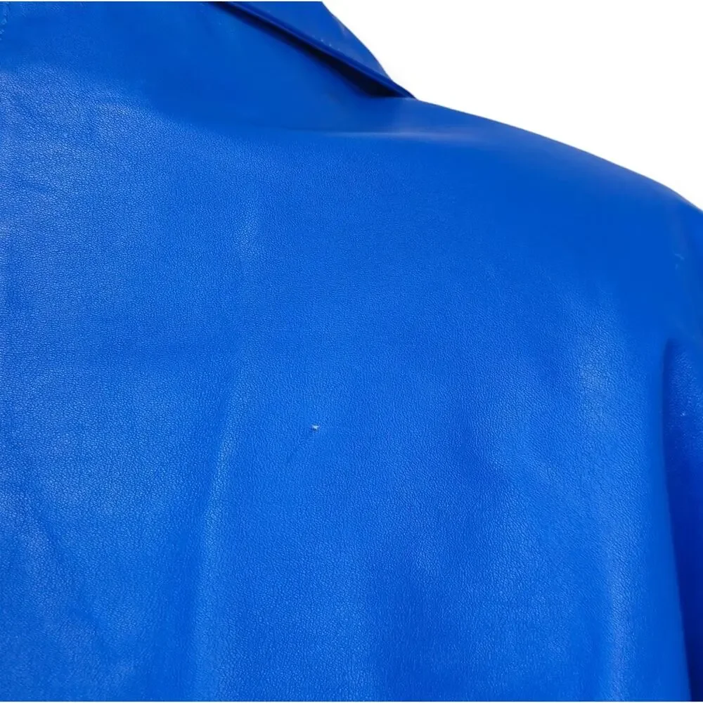 80s Retro Blue Leather Blazer Jacket Vintage Size L - Picture 16 of 16